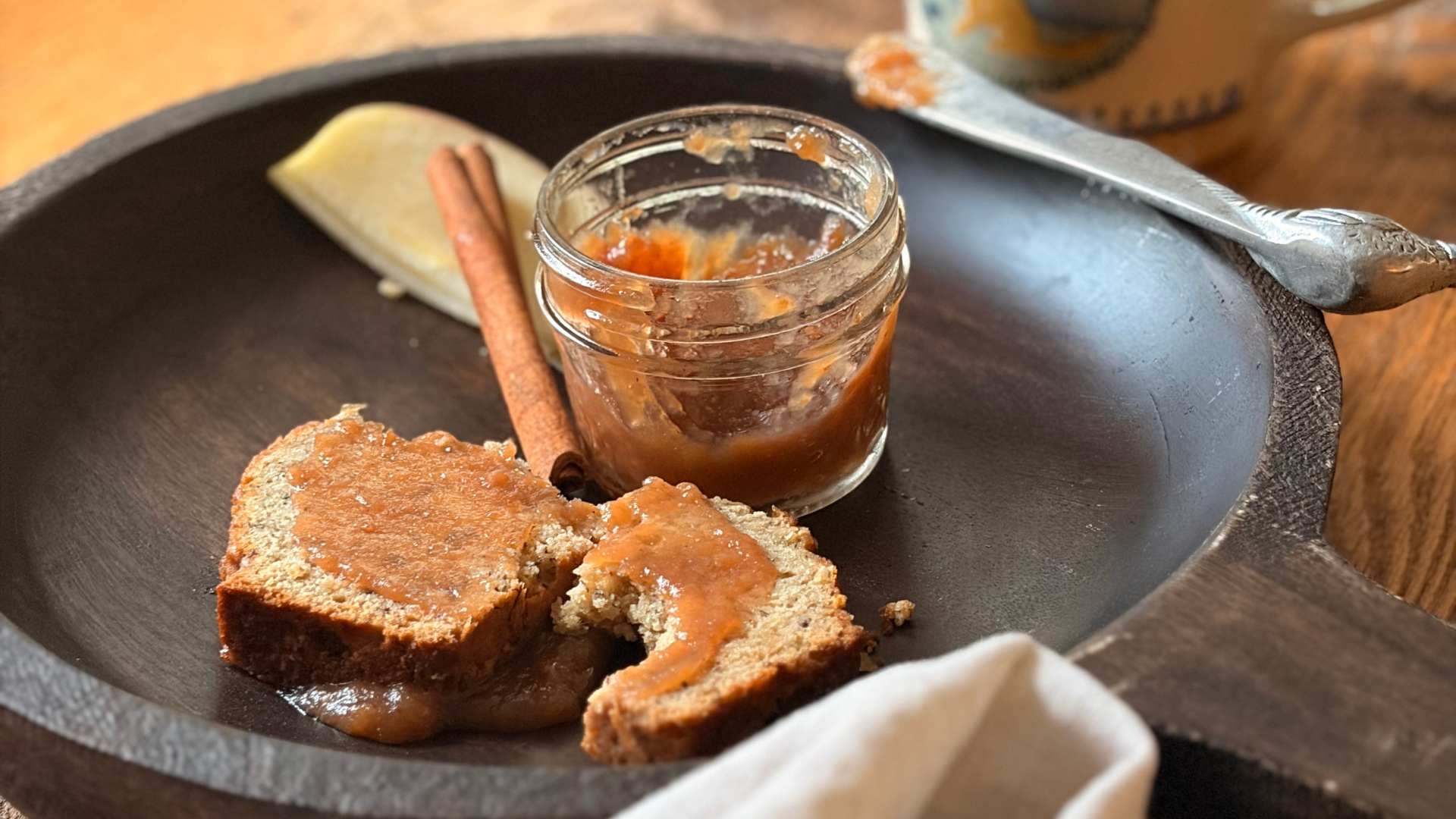 apple butter spread thickly on bread